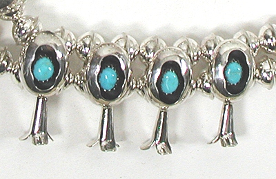 Authentic Native American Navajo Small Turquoise Squash Blossom Necklace by Phillip and Lenore Garcia