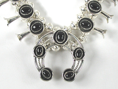 Authentic Native American Navajo Small Onyx Squash Blossom Necklace by Phillip and Lenore Garcia