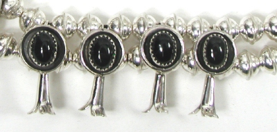 Authentic Native American Navajo Small Onyx Squash Blossom Necklace by Phillip and Lenore Garcia