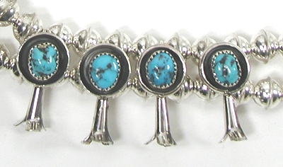 Authentic Native American Navajo Small Turquoise Squash Blossom Necklace by Phillip and Lenore Garcia