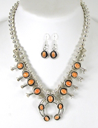 Authentic Native American Navajo Small orange spiny oyster Squash Blossom Necklace by Phillip and Lenore Garcia