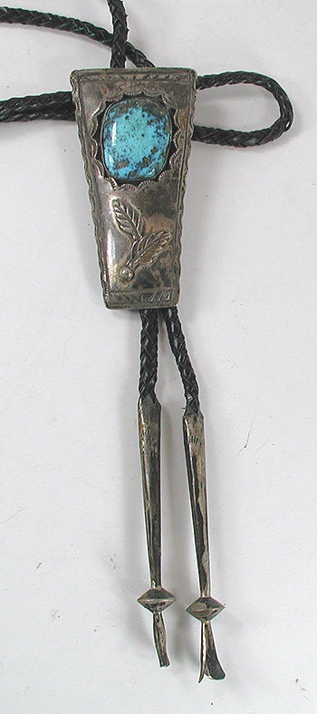 vintage sterling silver turquoise Shadowbox bolo tie