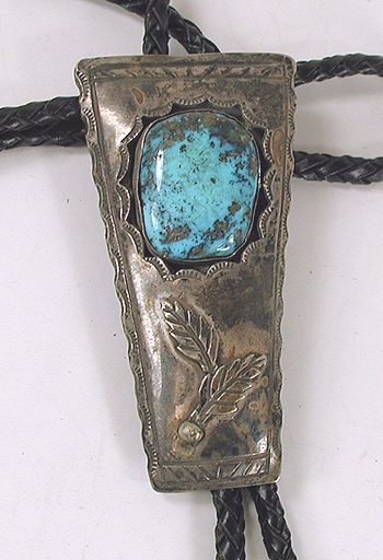 vintage sterling silver turquoise shadowbox bolo tie