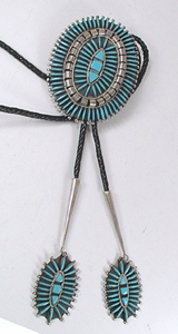 vintage sterling silver and turquoise needlepoint Bolo tie