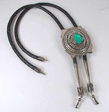Authentic Native American vintage sterling silver and Turquoise with turquoise Bolo tie by Navajo artist Tommy Singer