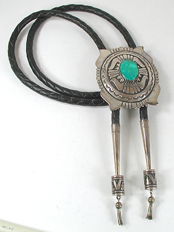 Authentic Native American vintage sterling silver and Turquoise with turquoise Bolo tie by Navajo artist Tommy Singer