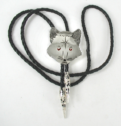 Authentic Native American  German silver Red Fox Bolo tie by Lakota artisan Mitchell Zephier