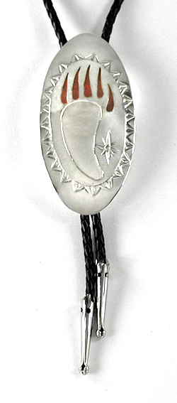 Authentic Native American  German silver Bear Paw Bolo tie by Lakota artisan Mitchell Zephier