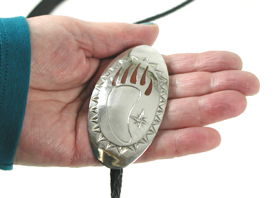 Authentic Native American  German silver Bear Paw Bolo tie by Lakota artisan Mitchell Zephier