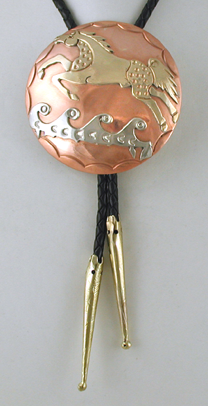 Authentic Native American  German silver Horse Bolo tie by Lakota artisan Mitchell Zephier