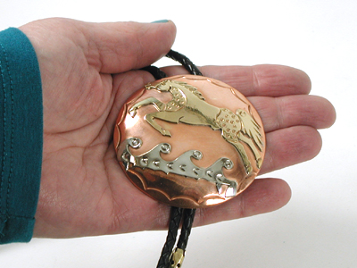 Authentic Native American  German silver Horse Bolo tie by Lakota artisan Mitchell Zephier