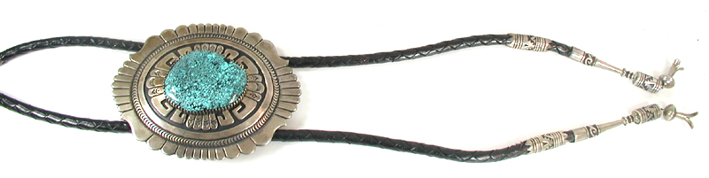 Authentic Native American vintage sterling silver and Turquoise with turquoise Bolo tie by Navajo artist Tommy Singer