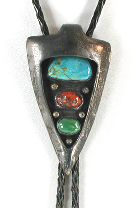 vintage sterling silver arrowhead shadowbox turquoise bolo tie