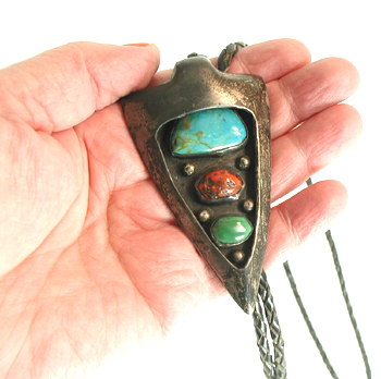 vintage sterling silver Turquoise and Coral Bolo tie