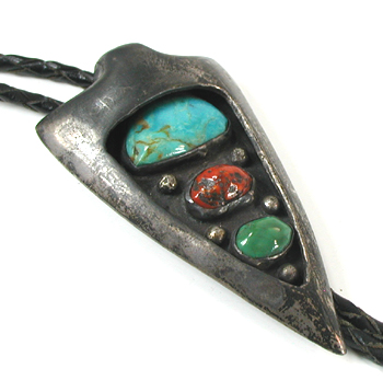 vintage sterling silver Turquoise and Coral Bolo tie