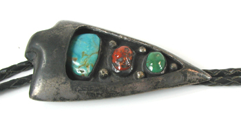 vintage sterling silver Turquoise and Coral Bolo tie