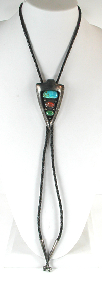 vintage sterling silver Turquoise and Coral Bolo tie