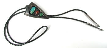 vintage sterling silver Turquoise and Coral Bolo tie