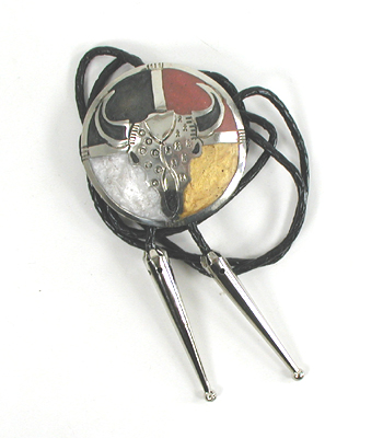 Authentic Native American  German silver Four Directions Medicine Wheel Bolo tie by Lakota artisan Mitchell Zephier
