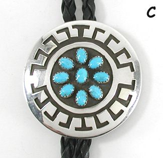 Authentic Native American Turquoise Cluster bolo tie by Navajo Roscoe Scott