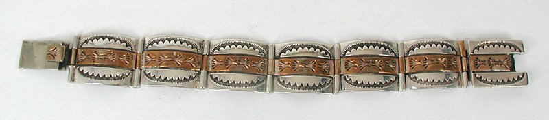 Native American Indian Navajo Sterling Silver and Gold Link Bracelet