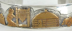 Authentic Vintage NOS Native American Navajo Sterling Silver and Gold Storyteller Bracelet by Kee Brown