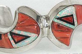 Authentic Native American Sterling Silver Tadpole Inlay Bracelet by Navajo Larry Castillo
