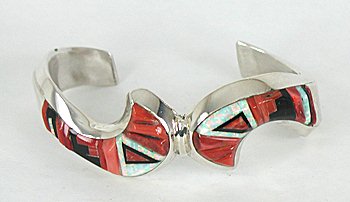 Authentic Native American Sterling Silver Tadpole Inlay Bracelet by Navajo Larry Castillo
