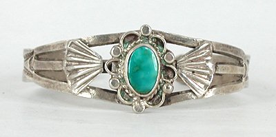 Authentic Vintage Native American Sterling Silver Navajo Pretty Girl Split-Shank Turquoise Bracelet