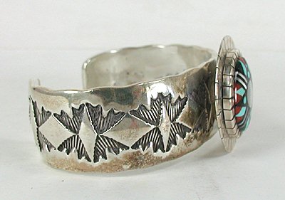 Authentic Vintage NOS Native American Sterling Silver Inlay bracelet by Navajo Douglas Etsitty