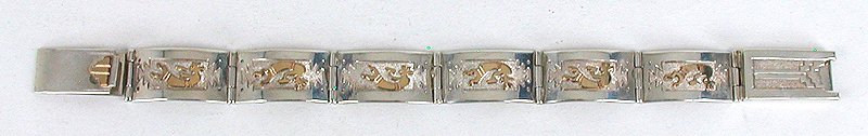 Authentic Vintage NOS Native American Sterling Silver and Gold Kokopelli Storyteller Bracelet by Navajo Alonzo Mariano