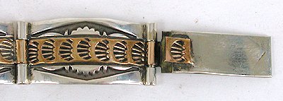 Authentic Vintate NOS Native American Sterling Silver and Gold Link Bracelet by Navajo Ken and Mary Bill