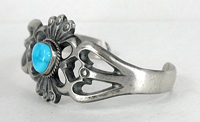 Authentic Native American sandcast sterling silver and Morenci Turquoise bracelet 6 3/4 by Navajo Harrison Bitsui