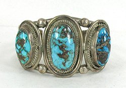 Vintage Sterling Silver and Pilot MountainTurquoise Bracelet size 6 5/8