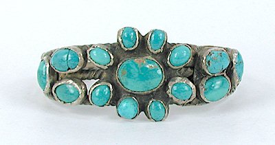 Vintage 1940s Sterling Silver 15-Stone-Turquoise Bracelet 6 1/2 inch