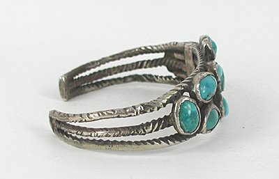 Vintage 1940s Sterling Silver 15-Stone-Turquoise Bracelet 6 1/2 inch