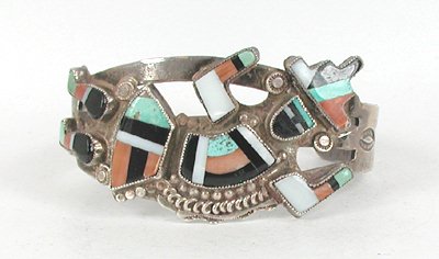 Vintage Sterling Silver Inlay Rainbow Man Bracelet 6 7/8 inch