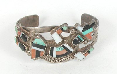 Vintage Sterling Silver Inlay Rainbow Man Bracelet 6 7/8 inch