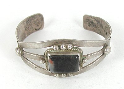 Vintage 1930s Sterling Silver Petrified Wood Bracelet 6 1/2 inch
