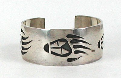 Authentic Native American Vintage Sterling Silver Bear Paw Bracelet 6 5/8 inch by Hopi silversmith Roy Tawahongva 