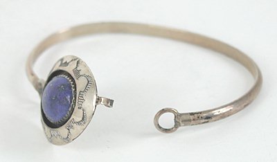 Authentic Native American Sterling Silver Lapis Hook Bracelet 7 1/4 inch by Navajo silversmith Arnold Goodluck 