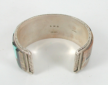 Vintage Sterling Silver and Zuni Inlay Bear Bracelet 7 inch
