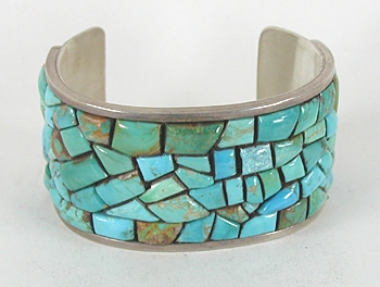 Vintage sterling silver and 3-stone Turquoise Cobblestone Bracelet 6 7/8 inch