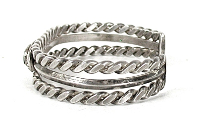 Vintage Sterling Silver bracelet with flat twists and a clear turquoise cabochon 6 inch