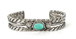 Vintage Sterling Silver bracelet with flat twists and a clear turquoise cabochon 6 inch