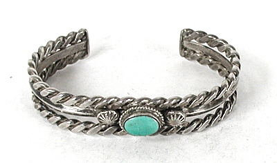Vintage Sterling Silver bracelet with flat twists and a clear turquoise cabochon 6 inch