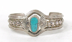 Vintage Fred Harvey era Sterling Silver Turquoise Pretty Girl Bracelet 6 1/8  inch
