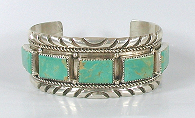 Vintage NOS Sterling Silver Turquoise Bracelet 7 1/2  inch by Navajo Wydell Billie