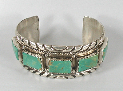 Vintage NOS Sterling Silver Turquoise Bracelet 7 1/2  inch by Navajo Wydell Billie