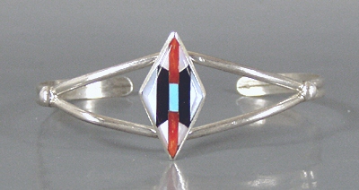 NOS Sterling Silver turquoise and coral Inlay bracelet size 5 3/4